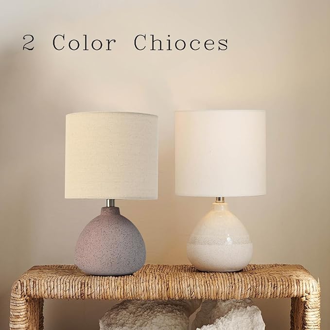 Earth Brown Rustic Ceramic Table Lamp Set of 2, Small Table Lamp Farmhouse Rustic Lamp Set Bedside Table Lamps for Bedroom Nightstand Side Table Lamps for Living Room, 13.7IN