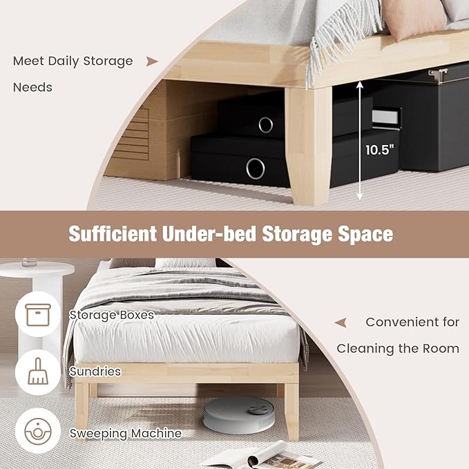 Giantex 14 Inch Twin Wood Platform Bed Frame, Minimalist Style Mattress Foundation with Solid Rubber Wood, Heavy Duty Slat Support, Without Headboard, Easy Assembly, No Box Spring Needed, Natural