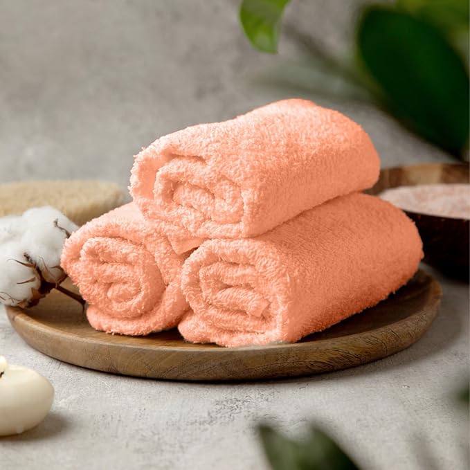 Towel and Linen Mart 100% Cotton - 12 Pack Wash Cloth Set - Flannel Face Cloths, Highly Absorbent and Soft Feel Fingertip Towels (Coral, Pack of 12)
