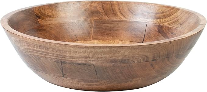 Crocon Wooden Salad Bowls Set, Round Serving Bowl for Fruits or Salads, Cereal, Corn Flake, Pasta Large Wood Serving Bowl, 10" Big Salad Bowl With Serving Utensils