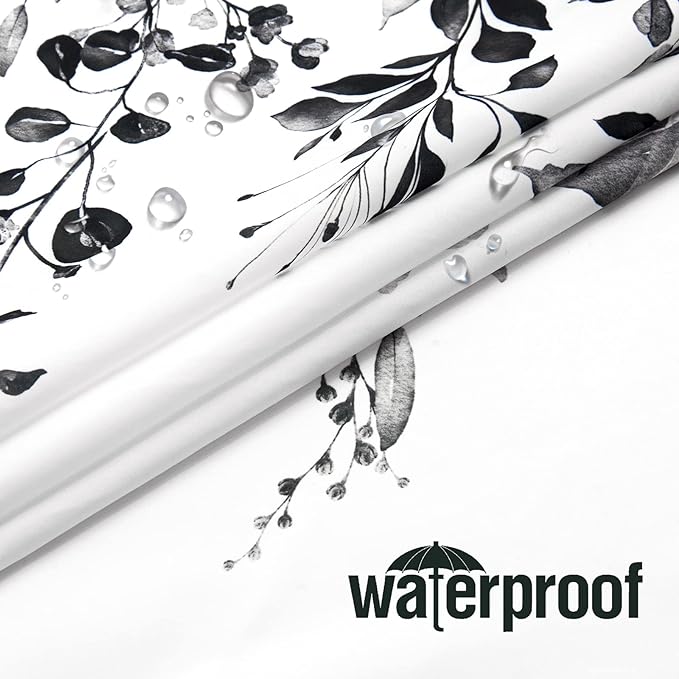 Gibelle Extra Long Shower Curtain 72 x 84, Black and White Floral Shower Curtain, Watercolor Plant Eucalyptus Leaves Fabric Shower Curtain Set with Hooks