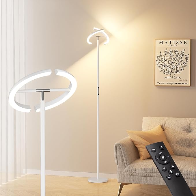LED Floor Lamp - 70" Tall Modern Standing Lamp with 2 Rotatable Lights, Remote & Touch Control, 24W Bright Stepless Dimmable, Ideal for Living Room Bedroom Office(White)