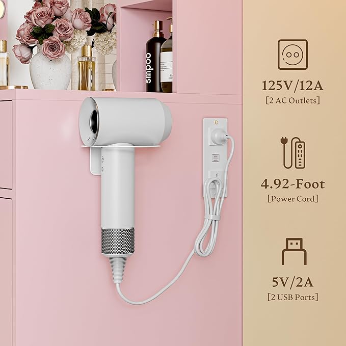 Makeup Vanity Desk with Mirror and Lights, Pink Vanity with Glass Top, LED Lights & Power Outlet, 3 Drawers & 2 RGB Glass Cabinets, Adjustable Lighted Dressing Table for Women & Girls Bedroom