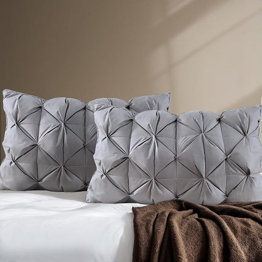 QUTOOL Luxury Hotel Goose Feather Pillow, 100% Cotton, Soft Support Pillow, Suitable for Sleepers on The Back, Sides, and Stomach, Set of 2 King Size Bed Pillows (16" x 34"), Gray