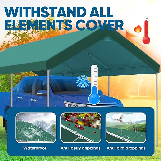 Quictent 10x20 ft Heavy Duty Carport Canopy Galvanized Car Tent Outdoor Garage Boat Shelter with Reinforced Structure, with Hanging Edge - Green