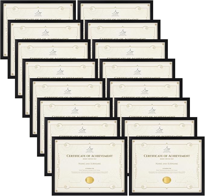 Rempry 8.5 x 11 Picture Frame Set of 16, Certificate Frames 8.5 by 11, Black Photo Frame for Diploma Document, Tabletop and Wall Display
