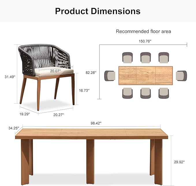 PURPLE LEAF 9 Pieces Outdoor Dining Set Patio Furniture Set Aluminum Rattan Wicker Patio Dining Table and Chairs Set for 8 for Lawn Backyard Deck Brown