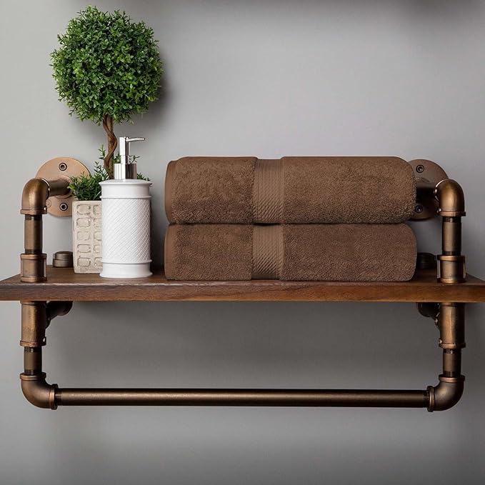 Superior Egyptian Cotton Pile Bath Towel Set of 2, Ultra Soft Luxury Towels, Thick Plush Essentials, Absorbent Heavyweight, Guest Bath, Hotel, Spa, Home Bathroom, Shower Basics, Chocolate