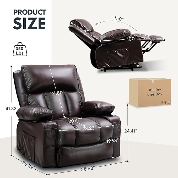FLEXISPOT XL23 Power Lift Recliner Chair with Massage & Heat for Elderly - Large Electric Lift Chair with USB Port, Cup Holders, Side Pockets - Living Room Bedroom Single Sofa(Large Size,Brown)