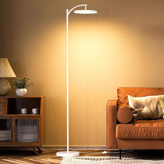 LED Floor Lamp, 32W/3000LM Super Bright Arc Floor Lamp, 3000K-6000K Stepless Dimming, Standing Tall Lamp with Remote Control & Pedal Switch for Living Room Bedroom Office (White)