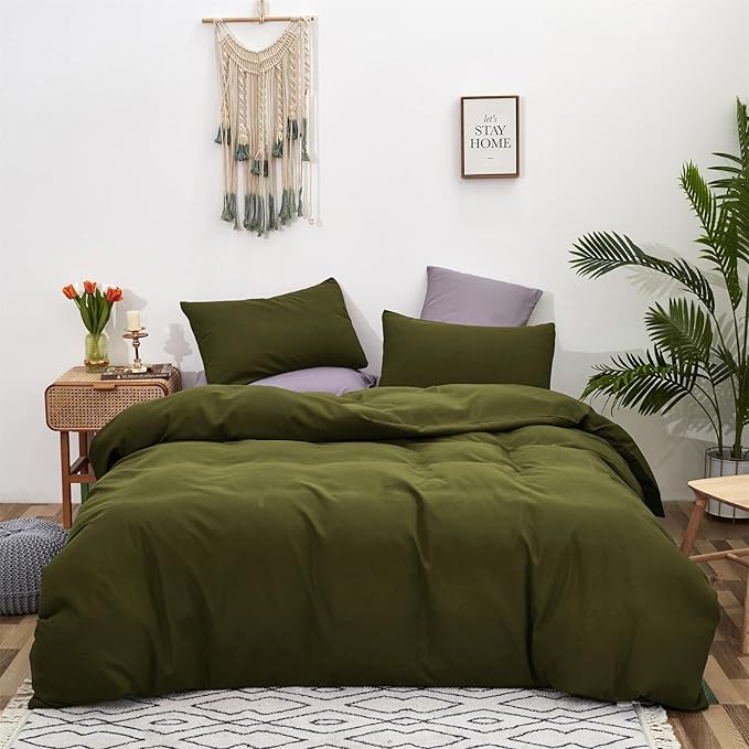 Cottonight Olive Green Comforter Set Twin Army Green Bedding Set Solid Dark Green Blanket Quilts Soft Breathable Fashion 3 Pcs Comforter Set for Twin Bed
