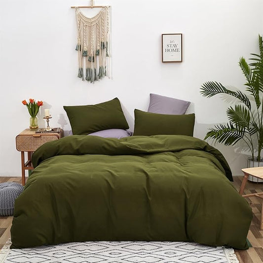 Cottonight Olive Green Bedding - Full Size, Army Green Blanket & Quilts, Modern Soft Breathable 3-Piece Comforter Set