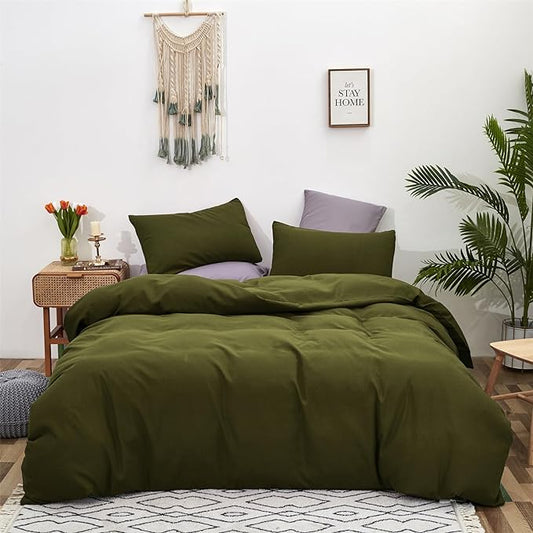 Cottonight Olive Green Bedding Set - Queen Size, Army Green Comforter, Blanket & Quilts - Modern, Soft, Breathable - 3 Piece Set for Women & Men