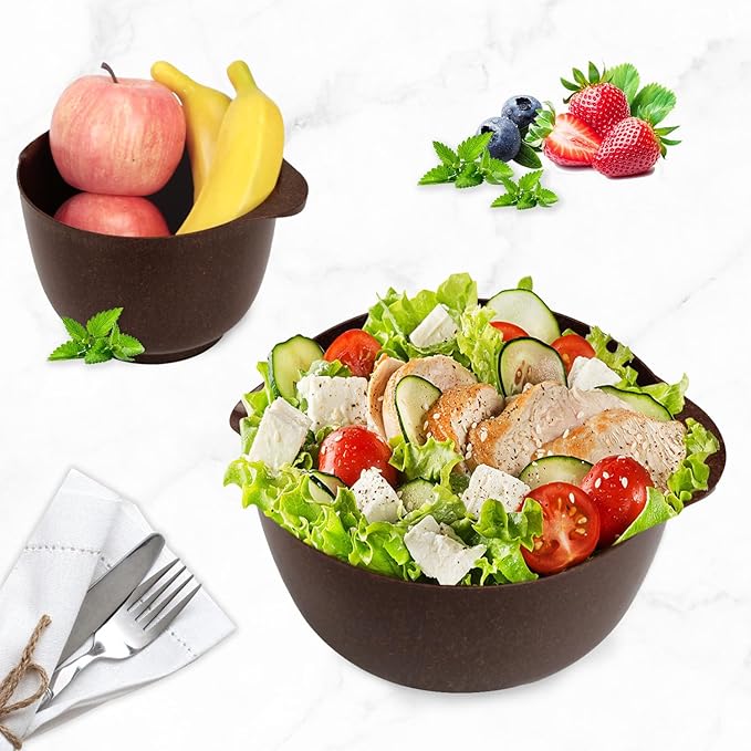 BoxedHome 4 Quart Large Plastic Mixing Bowls, Microwave Safe Mixing Bowl Set with Pour Spout, Nesting Bowls for Space Saving Storage(brown)