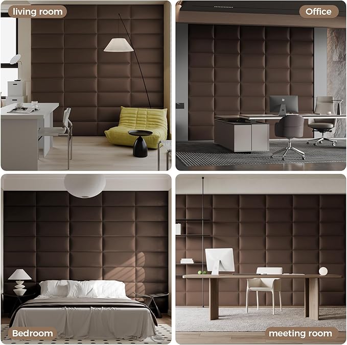 Upholstered Headboard Queen - Bed Backboard, Dark Brown Faux Leather Panels, 24 x 12 Inches Each, 6-Piece Set, Modern Headboard Queen Design, Easy to Assemble, Perfect for Beds