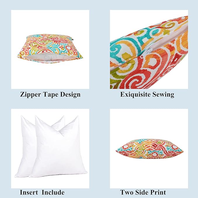 FUNHOME Outdoor Indoor Throw Pillows 18”x18”, Set of 2 Decorative Throw Pillows with Inserts, All Weather Water-Repellent Square Pillows for Bed, Couch, Sofa and Patio Furniture -Corinthian Dapple