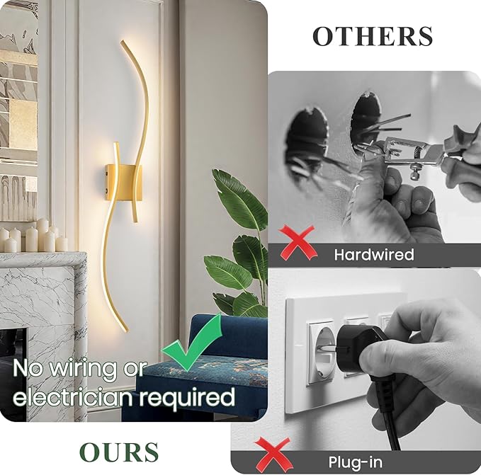 CANEOE Battery Operated Wall Sconce Set of 2, 18000mAh Gold Rechargeable Wall Lights with Remote Control,3000K-6000K Dimmable LED Wireless Wall Light for Living Room Bedroom Hallway,39.3 Inch (Gold)