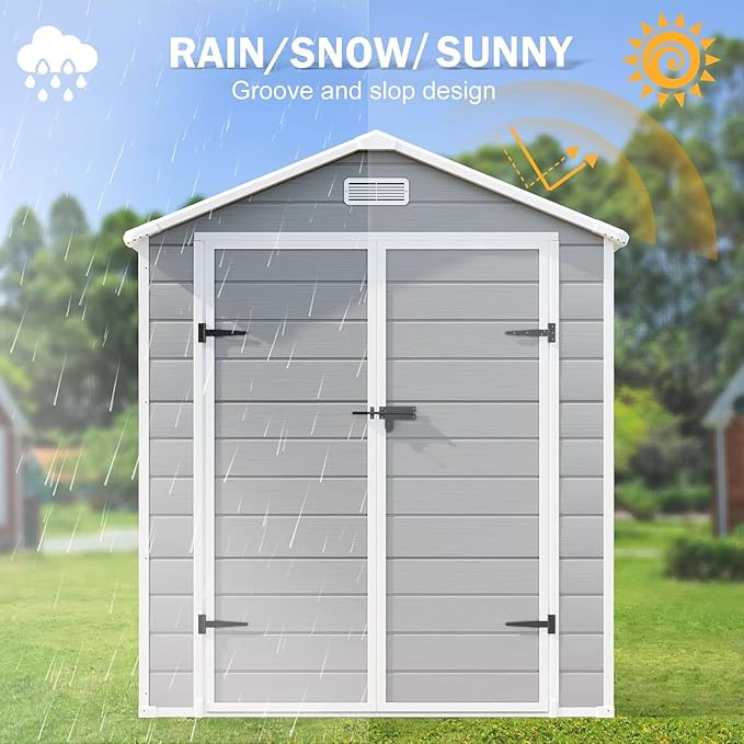 CDCASA 6x3 FT Resin Storage Shed, Waterproof Outdoor Storage Sheds with Floor & Window & Double Lockable Doors, Tool Shed for Garden, Patio, Backyard, Light Grey