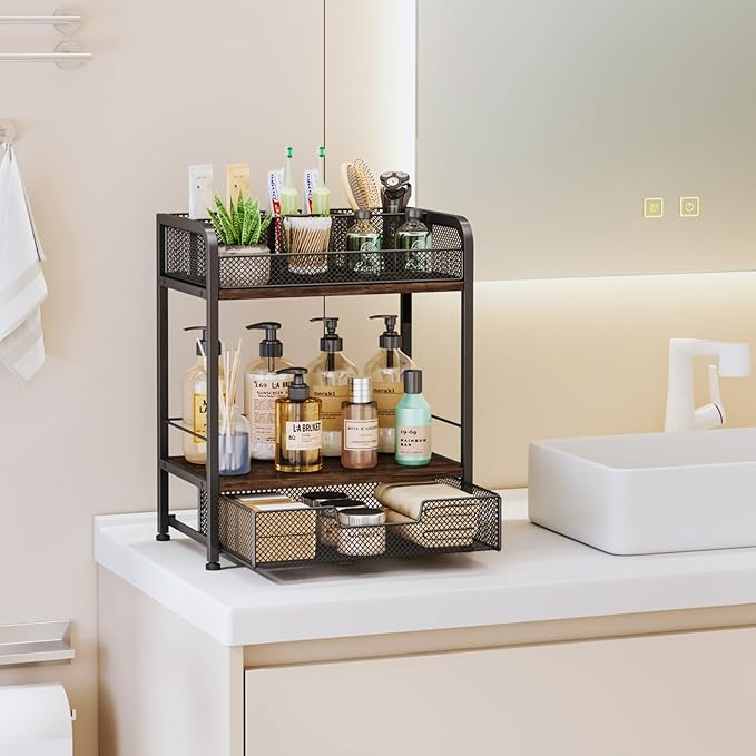 HapiRm Floor Makeup Organizer Storage - Vanity Skincare Make Up Organizers and Storage with Drawers, Cosmetics Display Cases Holder for Skin Care Nail Polish Perfume Makeup Brush