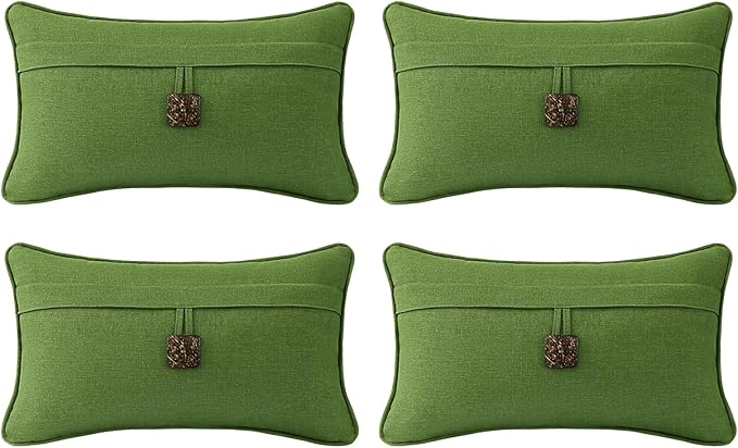 Outdoor Decorative Pillows with Coconut Button Pack of 4, 20" x 12" Outdoor Pillow Set for Couch Bed Throw Patio Sofa, Grass Green