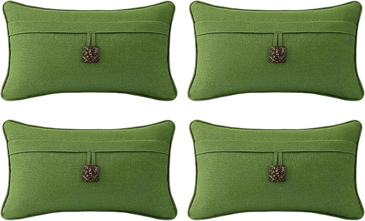 Outdoor Decorative Pillows with Coconut Button Pack of 4, 20" x 12" Outdoor Pillow Set for Couch Bed Throw Patio Sofa, Grass Green