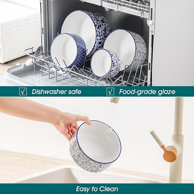 vancasso Ceramic Mixing Bowls with Lids Set of 4,Ceramic Serving Bowls,Nesting Bowls for Food Storage,Prep Bowl,Mixing Bowl for Kitchen,Microwave & Dishwasher Safe,Series SELENE,60+36+20+10 Oz