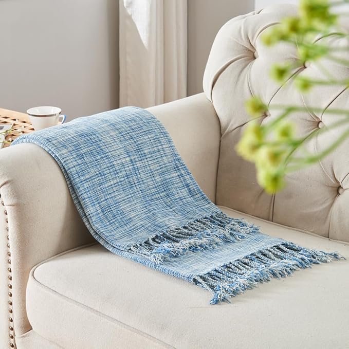 Lunarose Chenille Throw Blanket for Couch | Soft Cozy Gradient Accent Blanket | Lightweight Decorative Blankets Throws for Sofa Chair Bed Picni Beach | All Season (A-Blue, 50''×60‘’)