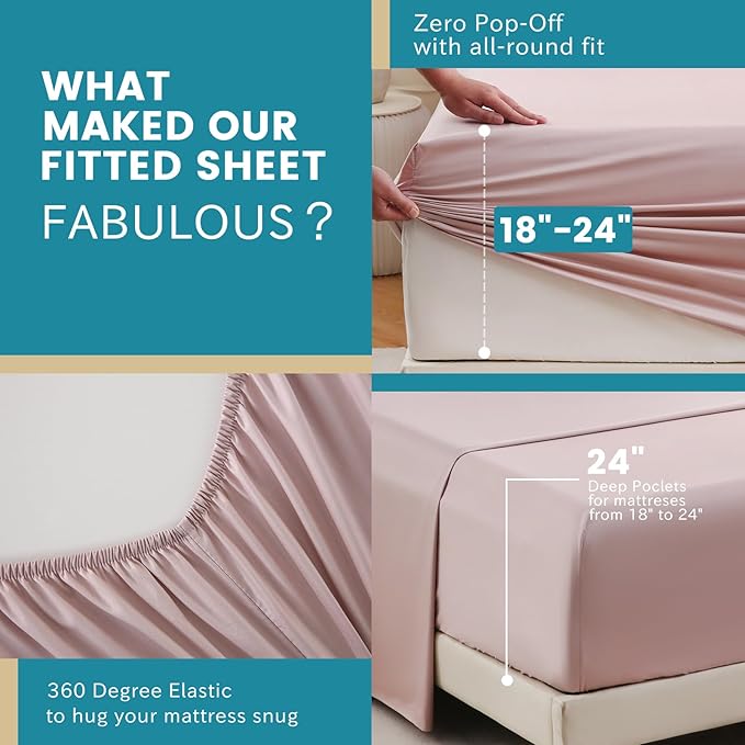 Bedlifes King Sheet Set, Extra Deep Pocket 18-24 Inches,1000Thread Count 100% Egyptian Cotton, Soft and Breathable Sateen 4-Piece,Light Pink