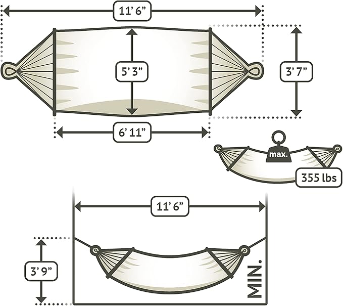 La Siesta® Alisio Hammock with Spreader Bar - Weatherproof Outdoor Hammock, Outside Fabric Tree Hammock 2 Person Hammock -Max 355lbs, Double, Sea Salt