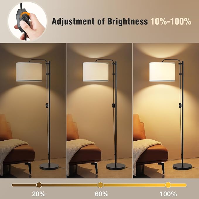 GyroVu Floor Lamp for Living Room, Adjustable Height Standing Lamps with 350° Rotate White Lampshade, 67.5-Inch Modern Tall Lamp Dimmable Floor Lamps for Corner Bedroom Home Office (Bulb Included)