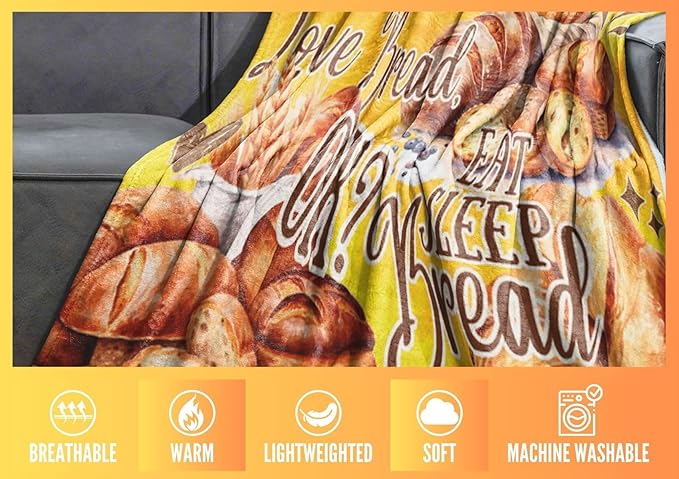 Bread Bakery Gifts Blanket, Bed Flannel Plush Throw, for Bread Lover, Women, Female (50"x 65")