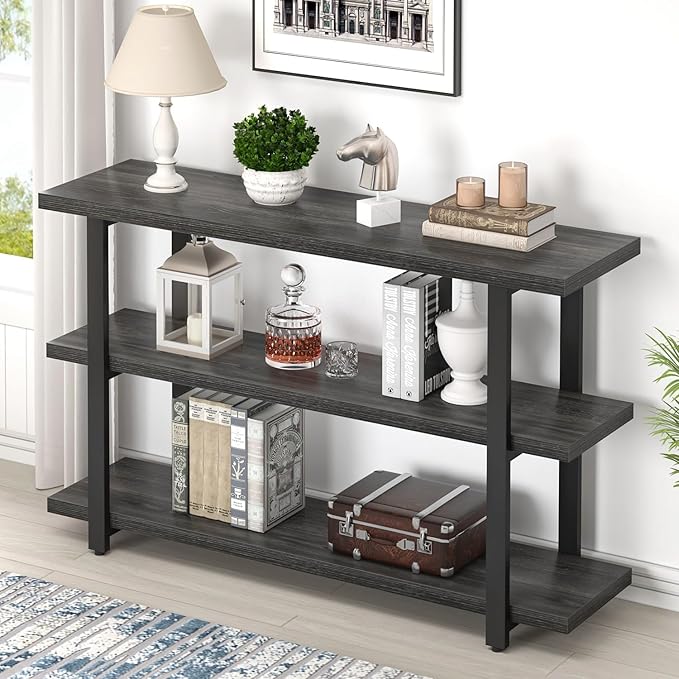 FOLUBAN Entryway Table, Wood Sofa Table with Storage Shelves for Living Room, Modern Console Table for Hallway, Entrance, or Behind Couch, Dark Gray, 47 Inch