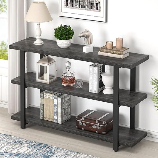 FOLUBAN Entryway Table, Wood Sofa Table with Storage Shelves for Living Room, Modern Console Table for Hallway, Entrance, or Behind Couch, Dark Gray, 47 Inch