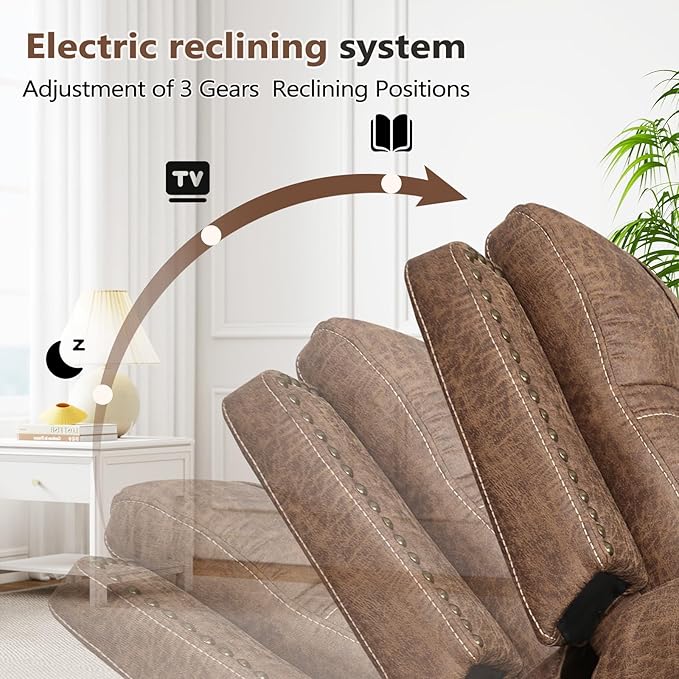 ANJ Electric Power Recliner Chair with USB Ports, Set of 2, Breathable Faux Leather Oversized Recliner with Comfortable Arms, Back and Headrest, Single Sofa for Living Room, Nut Brown