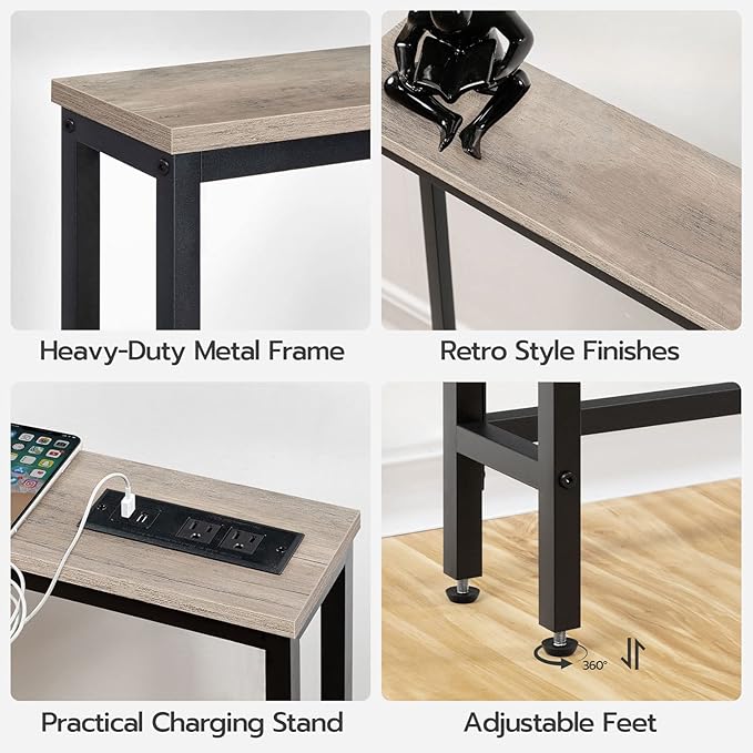 HOOBRO 47.2" Skinny Console Table with Power Outlets, 5.9" Behind Couch Table with Charging Station, Narrow Sofa Table, Long Entryway Table for Living Room, Hallway, Foyer, Greige BG15XG01G1