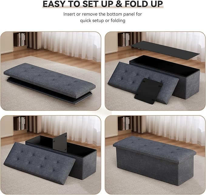 Storage Ottoman Bench, 43 Inch Ottoman Foot Rest, End of Bed Bench, Storage Chest, Load 700 lb, for Living Room, Bedroom, Entryway, Gray