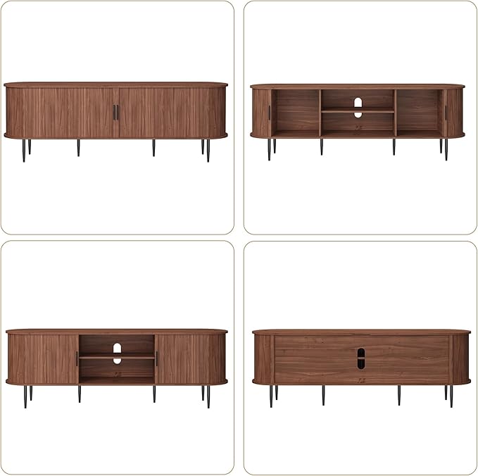 ARTPOWER 70" Modern TV Stand with Tambour Door for TVs up to 80", Entertainment Center with Storage, Fluted Television Consoles for Living Room, Brown