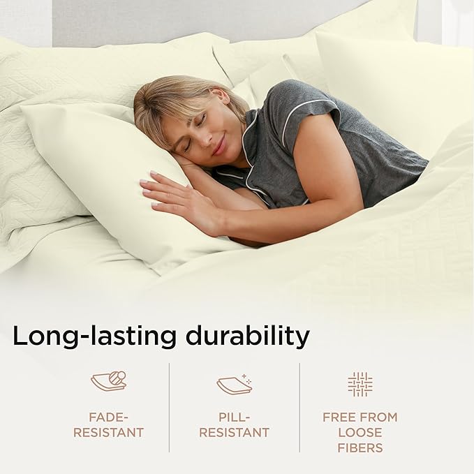 Threadmill Luxury 800 Thread Count Full Size 100% Cotton Sheets - Ivory Sateen Weave Bed-Sheets, Better Than Egyptian Cotton, 4 Pc Solid Bed Set, Fits 16" Deep Pocket