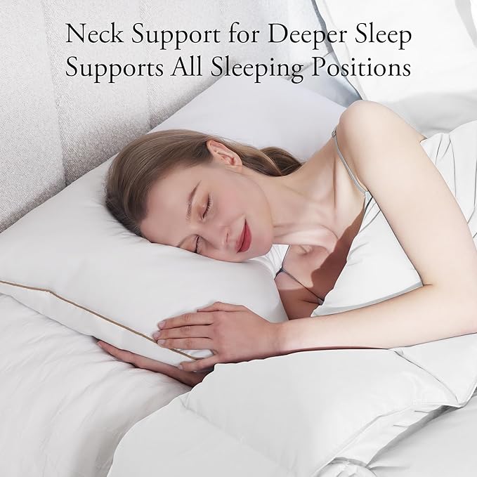 Deodar Bed Pillows Goose Feather Down Pillows Standard Set of 2 - Made in USA Hotel Pillow for Sleeping Soft Fluffy Pillow for Back Side Stomach Sleepers 20" x 26"