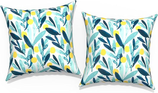 Outdoor Throw Pillow Covers 18”x18”, Decorative Pillow Covers for Patio Furniture, Modern Cushion Cases for Garden Couch Home Sofa Bed Office Chair, Pack of 2, Leaves Multi
