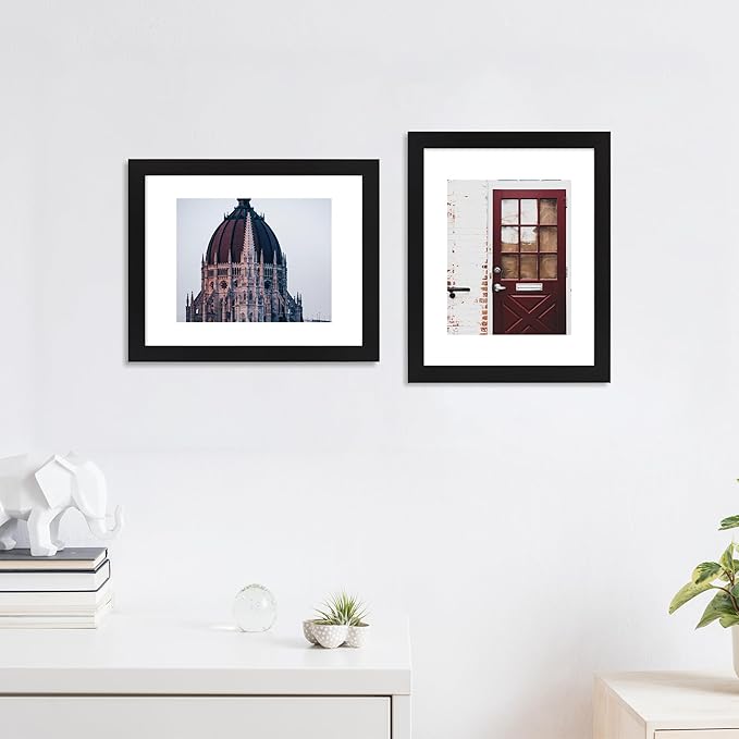 11x14 Picture Frame Set of 4, High Definition Real Glass, Display Pictures 8x10 with Mat or 11x14 Without Mat, Gallery Wall Hanging Photo Frames, Black