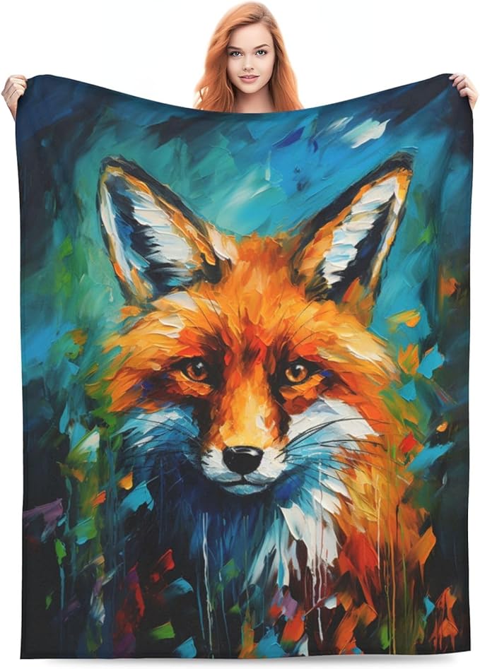 Fox Blanket Banksy Throw Blankets Foxes Stuff Gifts for Men Women Boys Girls Adults Fleece Flannel Blanket Plush Bedding for Couch Sofa Bed Room Decor 60"X80"