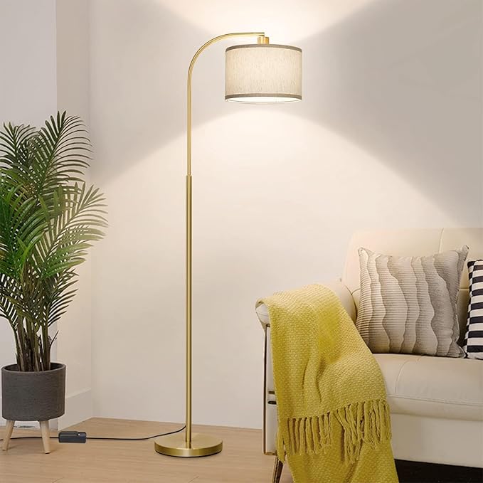 Boncoo LED Floor Lamp Fully Dimmable Modern Standing Lamp Arc Floor Lamp with Adjustable Drum Shade, Tall Pole Reading Lamp Light for Living Room Bedroom Study Room, Bulb Included