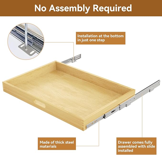 Pull Out Cabinet Organizer, Soft Close Wooden Drawer Storage Shelves for Kitchen, Durable Base Cabinet Solution for Pantry (30”W*21”D)