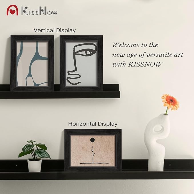 5x7 Picture Frame 4 Pack, Black Solid Wood Gallery Photo Frame, Wall Hanging or Tabletop Display