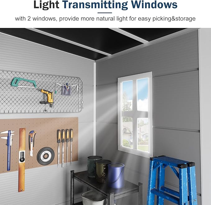 Resin Storage Shed 8x4x6 FT Waterproof Lean to Shed with Floor Included 2 Windows Lockable Door, Outdoor Plastic Sheds for Backyard Garden Patio Lawn Tools