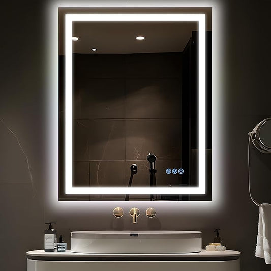 Antok 28"x 36" LED Bathroom Mirror with Lights, Anti-Fog, Dimmable, Lighted Vanity Mirror with Tempered Glass, Memory Function, 11 Light Modes, Safe Use, Horizontal, Vertical