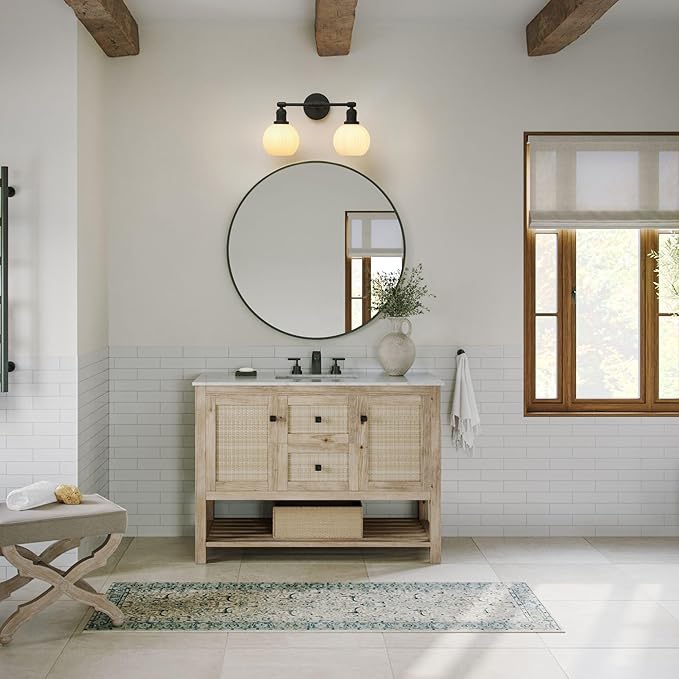 Vintage 2-Lights Wall Sconce with Milk White Glass Globe Shade, Hardwired Indoor Wall Light Fixture for Bathroom Vanity Living Room Bedroom