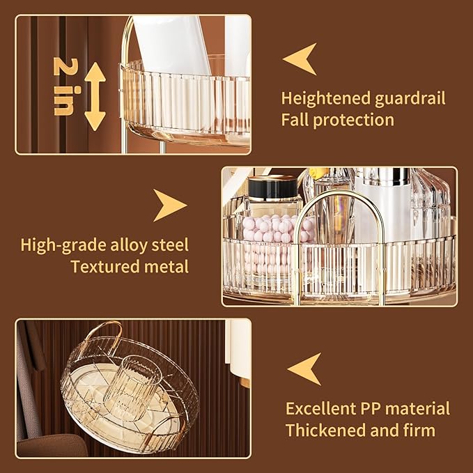 360° Rotating Makeup Organizer, Large-Capacity Skincare Make Up Storage 3 Tier Perfume Organizers Cosmetic Dresser Organizer with Makeup Brush Holder, Fits Bedroom, Bathroom, Vanity Shelf Countertop