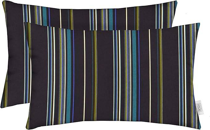 RSH DECOR: Sunbrella Lumbar Throw Pillows Set of 2 | 20" x 12" | Water and Fade-Resistant Performance Fabric | Outdoor Pillow Covers with Down-Alternative Inserts | Stanton Lagoon